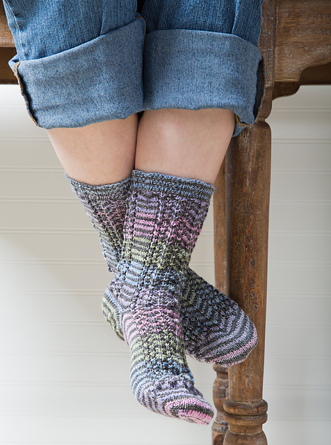 image of ziggity socks knitted in self striping yarn